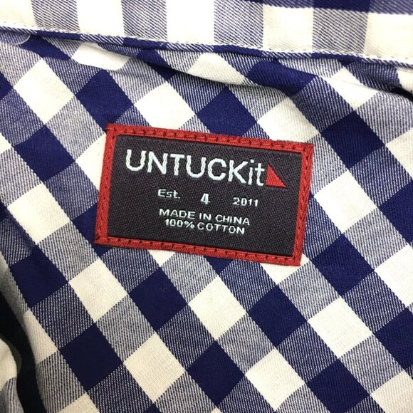 New UNTUCKit Women's Shirt Navy Blue & White Gingham Belleza Button Up size 4 - Picture 4 of 8
